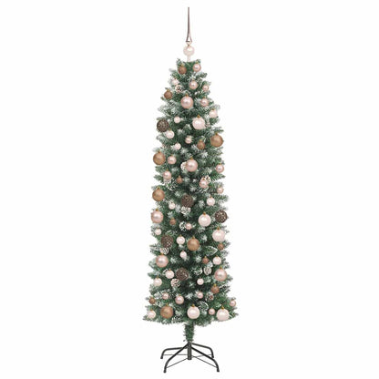 vidaXL Artificial Slim Christmas Tree Green and White 180 cm