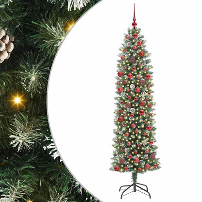 vidaXL Artificial Slim Christmas Tree Green and White 180 cm