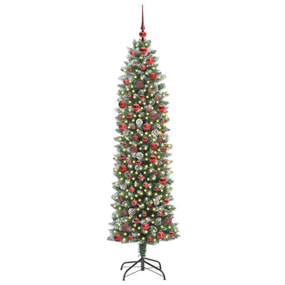 vidaXL Artificial Slim Christmas Tree Green and White 180 cm