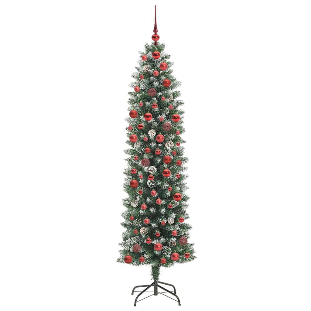 vidaXL Artificial Slim Christmas Tree Green and White 180 cm