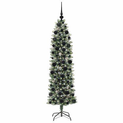vidaXL Artificial Slim Christmas Tree Green and White 180 cm