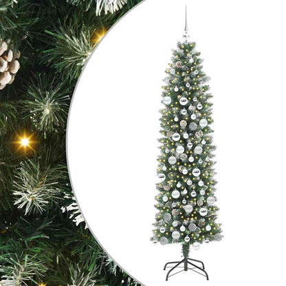vidaXL Artificial Slim Christmas Tree Green and White 180 cm