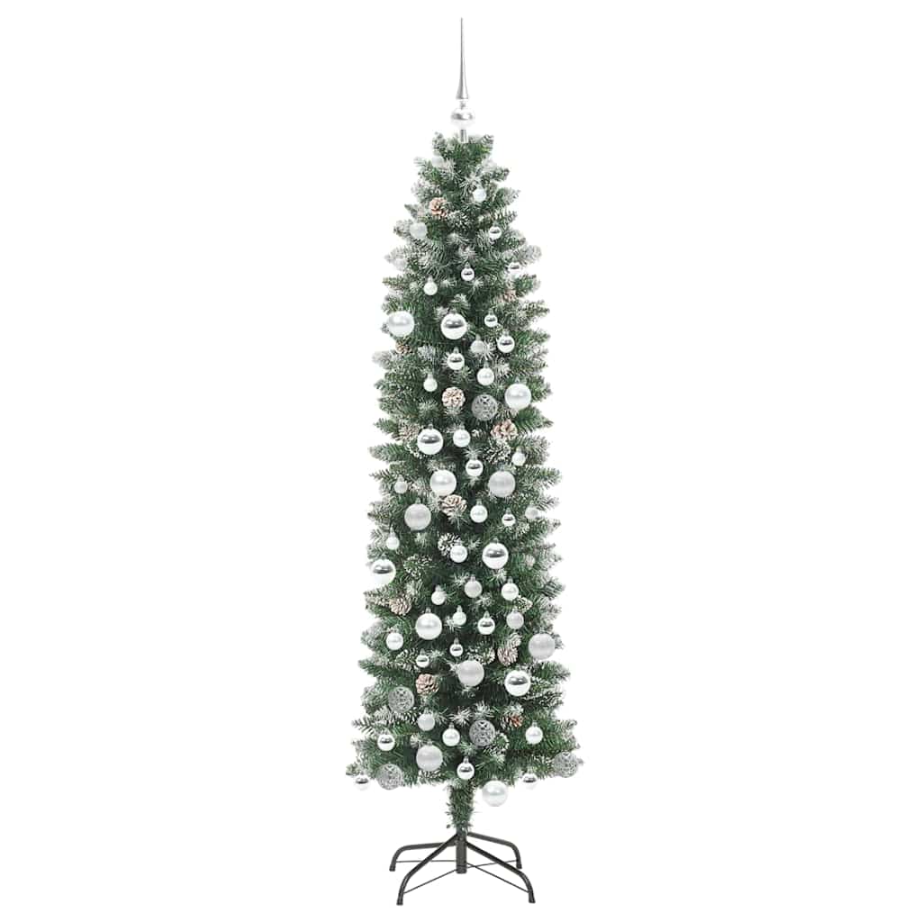 vidaXL Artificial Slim Christmas Tree Green and White 180 cm