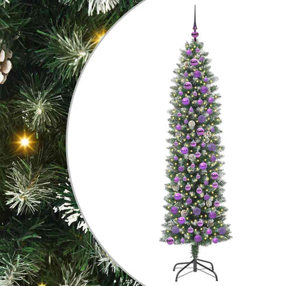 vidaXL Artificial Slim Christmas Tree Green and White 180 cm