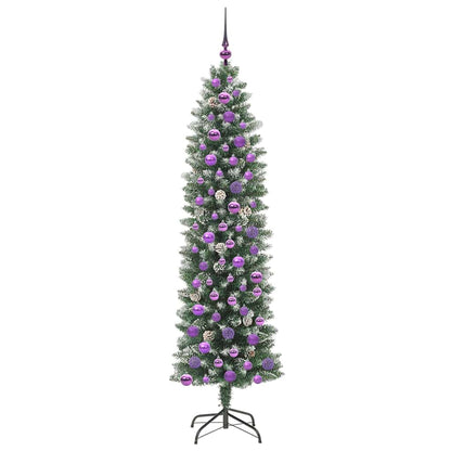 vidaXL Artificial Slim Christmas Tree Green and White 180 cm