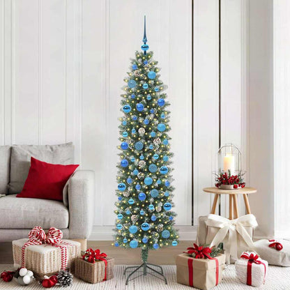vidaXL Artificial Slim Christmas Tree Green and White 180 cm