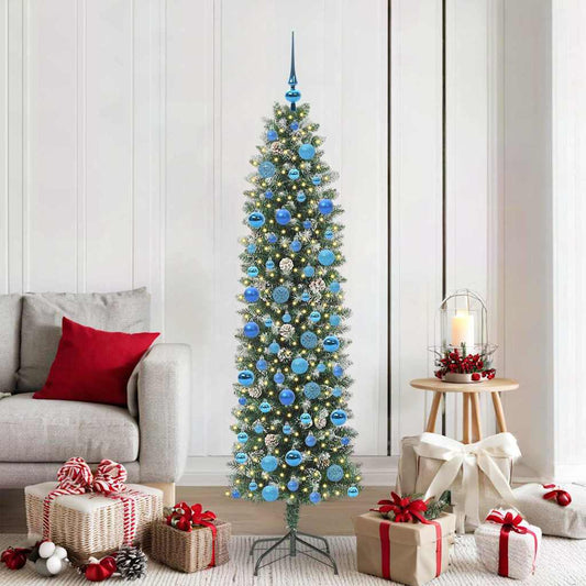 vidaXL Artificial Slim Christmas Tree Green and White 180 cm