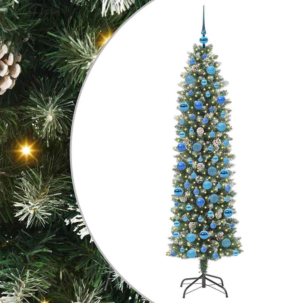 vidaXL Artificial Slim Christmas Tree Green and White 180 cm