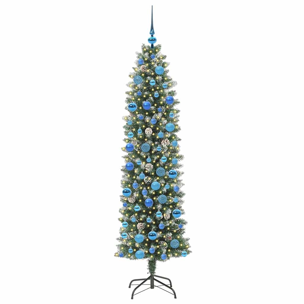vidaXL Artificial Slim Christmas Tree Green and White 180 cm