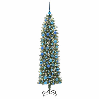 vidaXL Artificial Slim Christmas Tree Green and White 180 cm