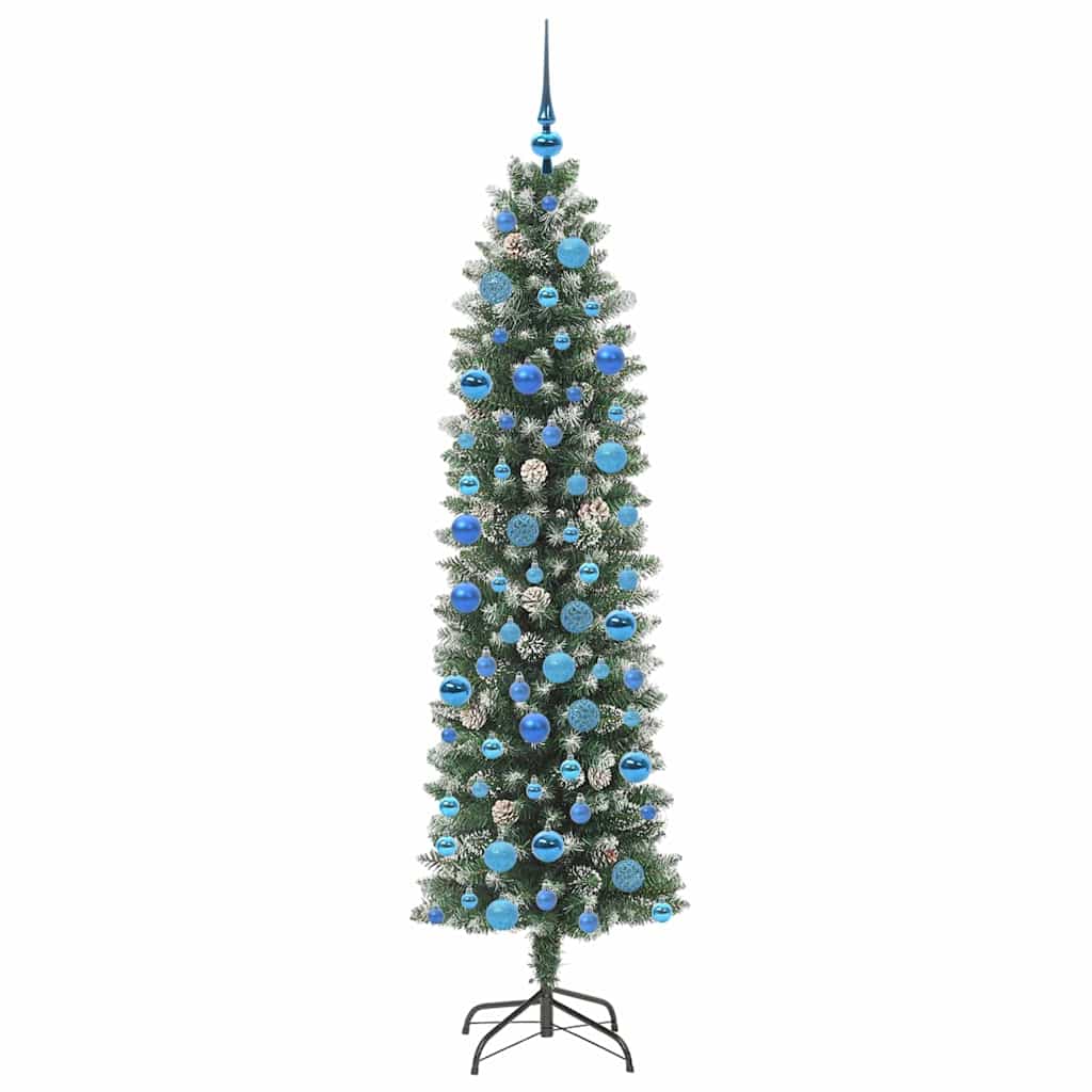 vidaXL Artificial Slim Christmas Tree Green and White 180 cm