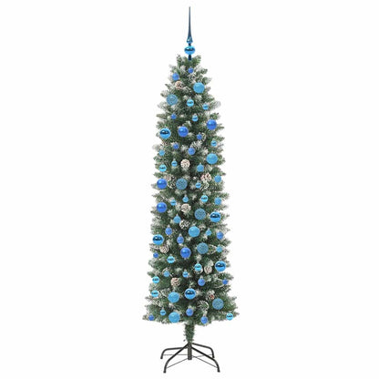 vidaXL Artificial Slim Christmas Tree Green and White 180 cm