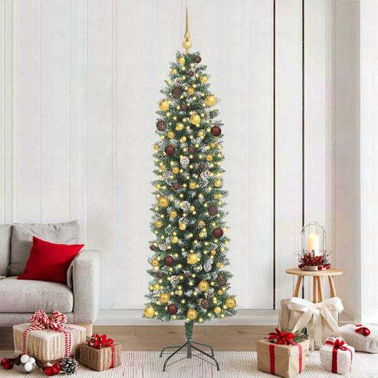 vidaXL Artificial Slim Christmas Tree Green and White 210 cm