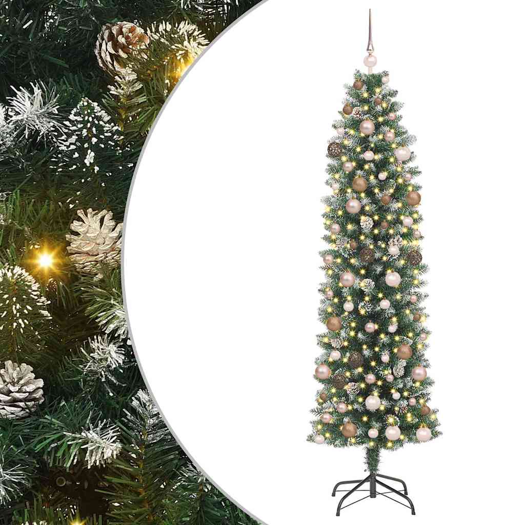 vidaXL Artificial Slim Christmas Tree Green and White 210 cm