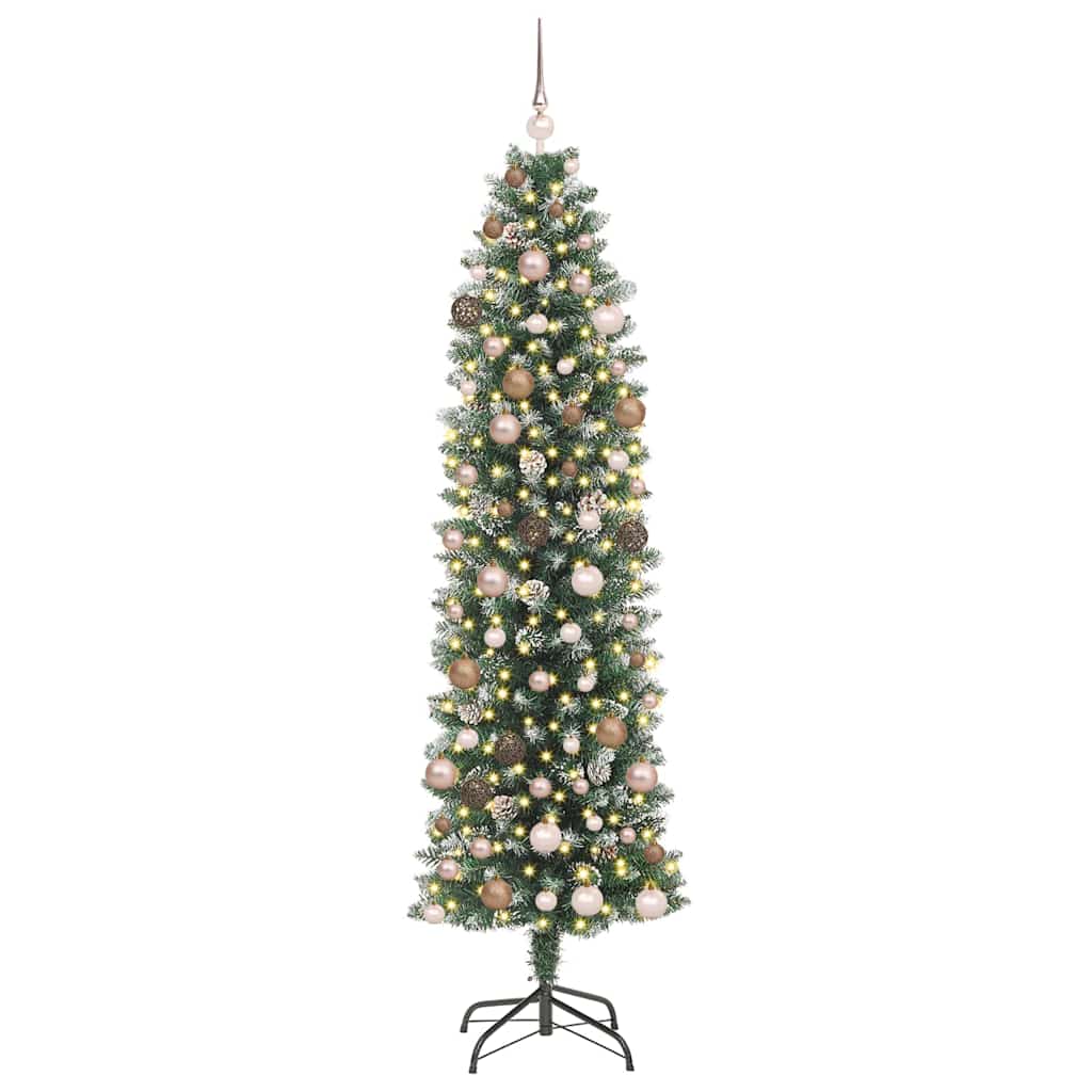 vidaXL Artificial Slim Christmas Tree Green and White 210 cm