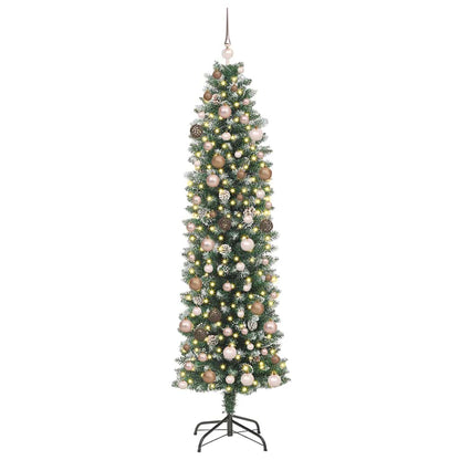 vidaXL Artificial Slim Christmas Tree Green and White 210 cm