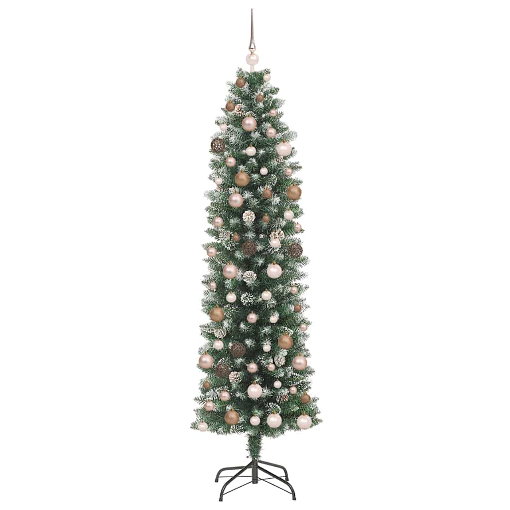 vidaXL Artificial Slim Christmas Tree Green and White 210 cm