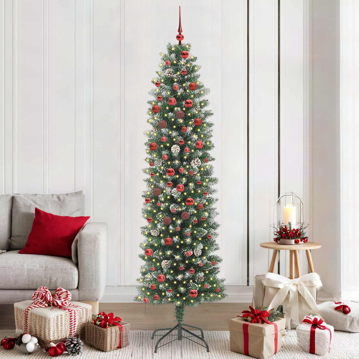 vidaXL Artificial Slim Christmas Tree Green and White 210 cm