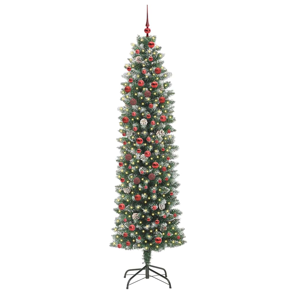 vidaXL Artificial Slim Christmas Tree Green and White 210 cm
