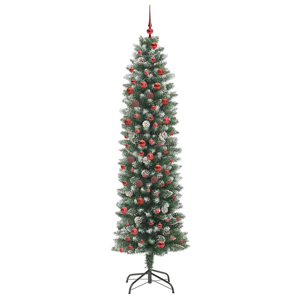 vidaXL Artificial Slim Christmas Tree Green and White 210 cm
