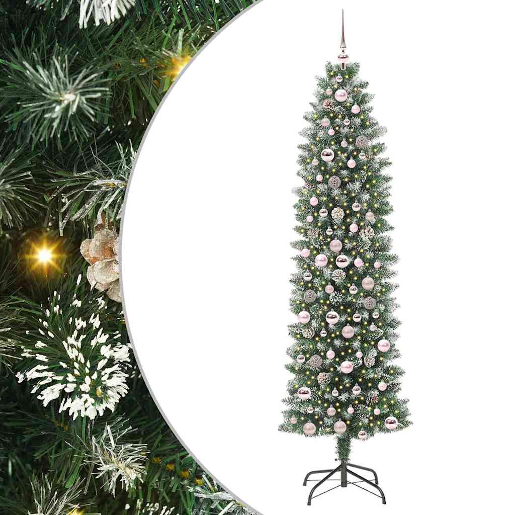 vidaXL Artificial Slim Christmas Tree Green and White 210 cm
