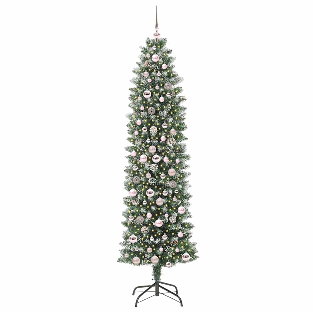 vidaXL Artificial Slim Christmas Tree Green and White 210 cm