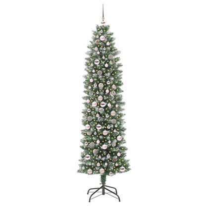 vidaXL Artificial Slim Christmas Tree Green and White 210 cm
