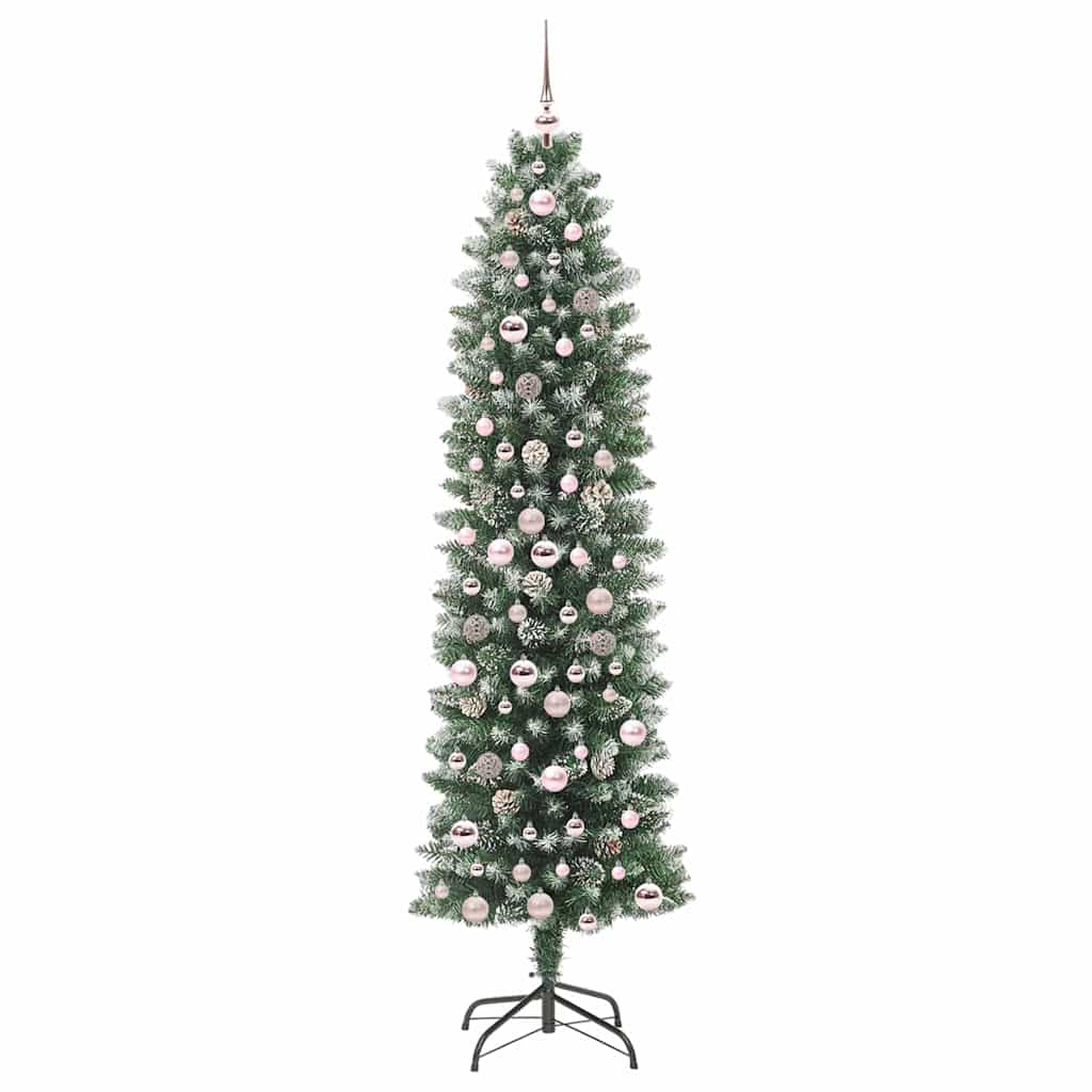 vidaXL Artificial Slim Christmas Tree Green and White 210 cm