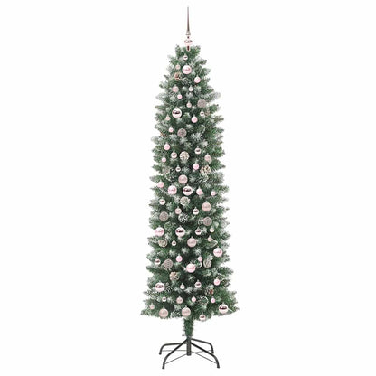 vidaXL Artificial Slim Christmas Tree Green and White 210 cm