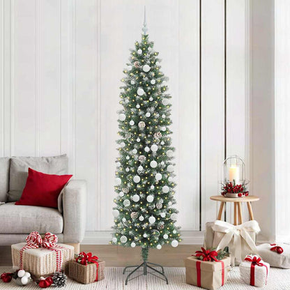 vidaXL Artificial Slim Christmas Tree Green and White 210 cm