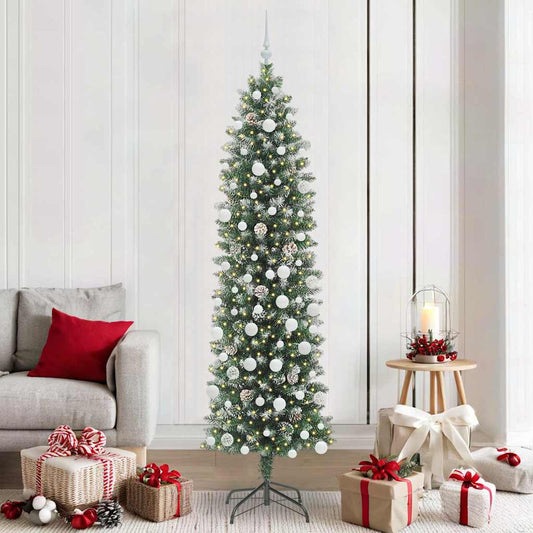 vidaXL Artificial Slim Christmas Tree Green and White 210 cm