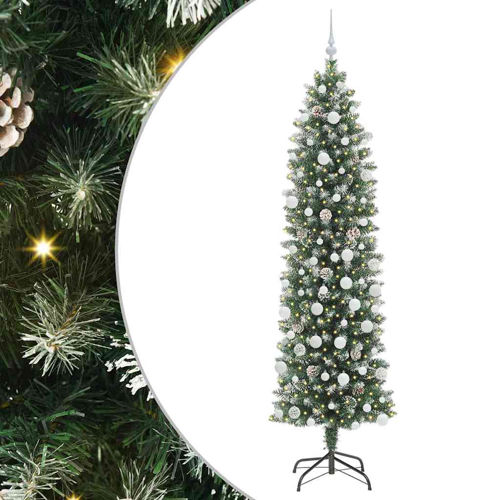 vidaXL Artificial Slim Christmas Tree Green and White 210 cm