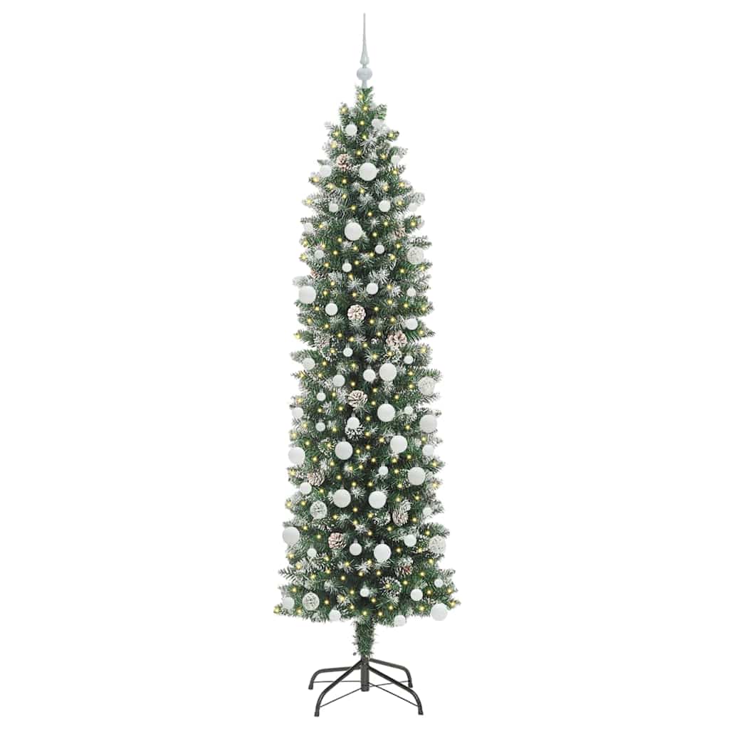 vidaXL Artificial Slim Christmas Tree Green and White 210 cm