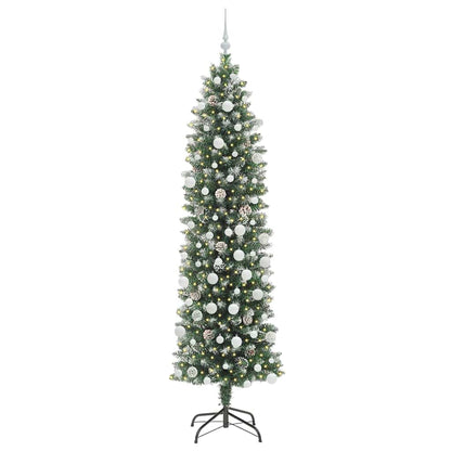 vidaXL Artificial Slim Christmas Tree Green and White 210 cm