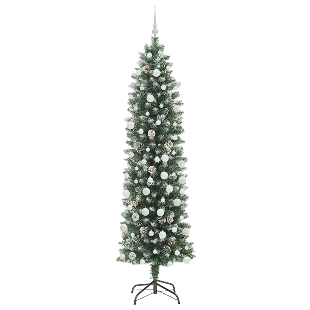 vidaXL Artificial Slim Christmas Tree Green and White 210 cm