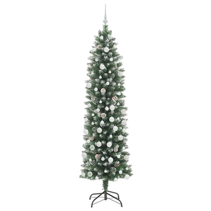 vidaXL Artificial Slim Christmas Tree Green and White 210 cm