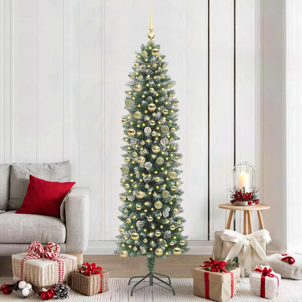 vidaXL Artificial Slim Christmas Tree Green and White 210 cm