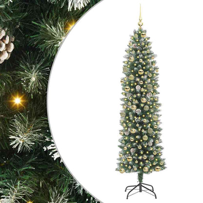 vidaXL Artificial Slim Christmas Tree Green and White 210 cm