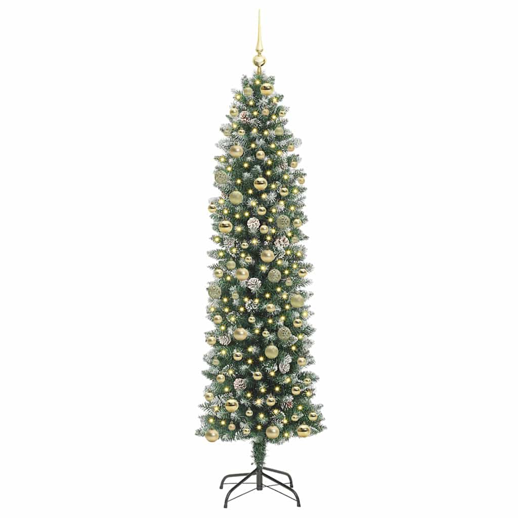 vidaXL Artificial Slim Christmas Tree Green and White 210 cm