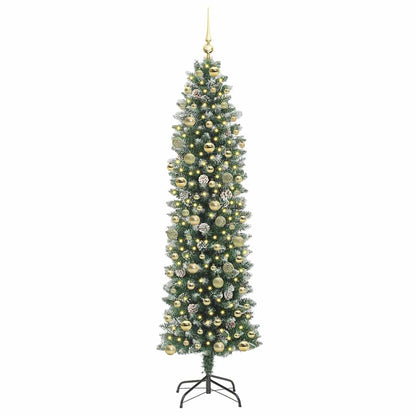 vidaXL Artificial Slim Christmas Tree Green and White 210 cm