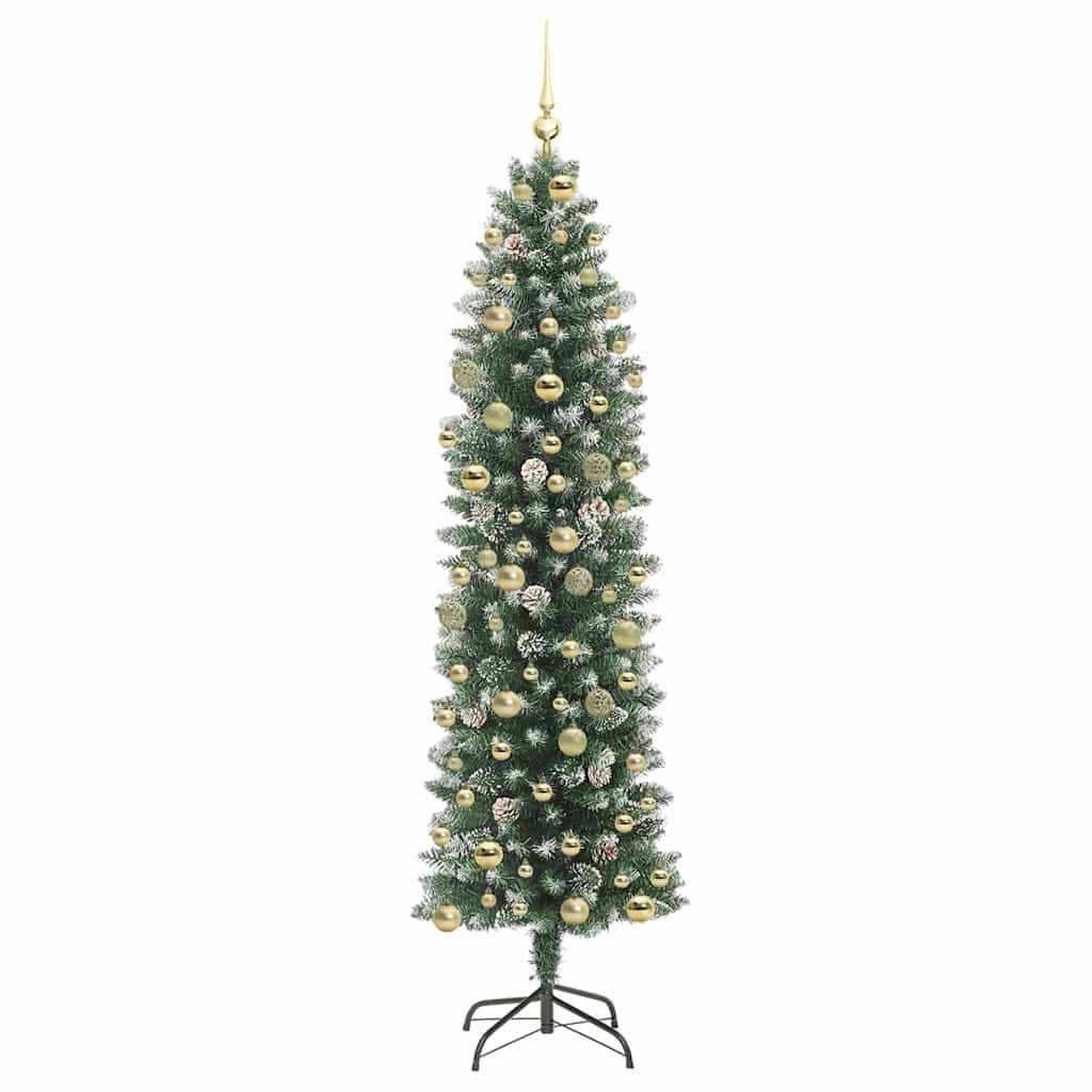 vidaXL Artificial Slim Christmas Tree Green and White 210 cm