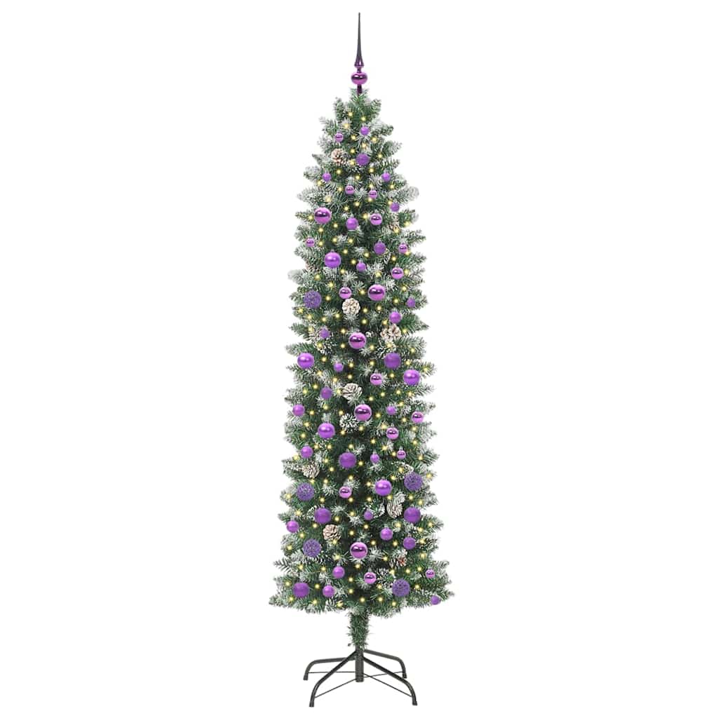 vidaXL Artificial Slim Christmas Tree Green and White 210 cm