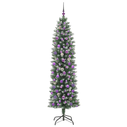 vidaXL Artificial Slim Christmas Tree Green and White 210 cm