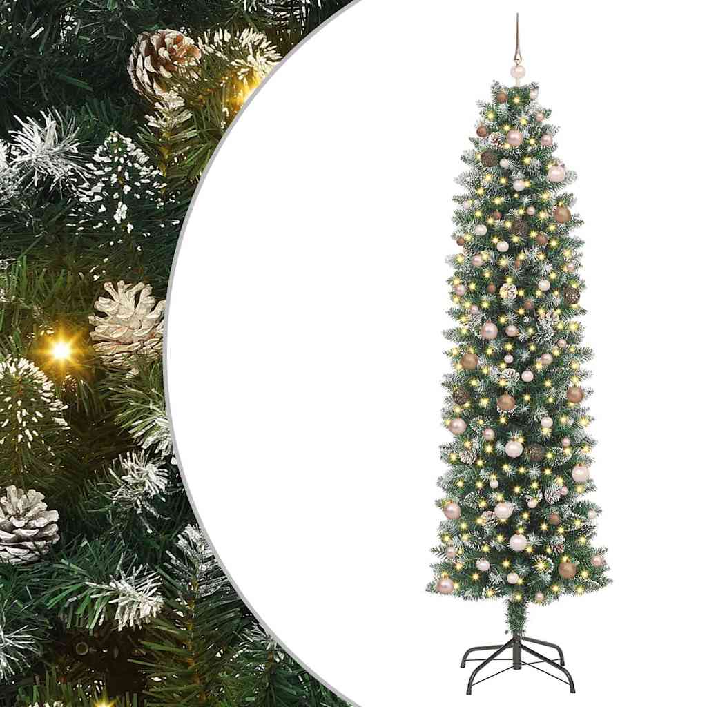 vidaXL Artificial Slim Christmas Tree Green and White 240 cm