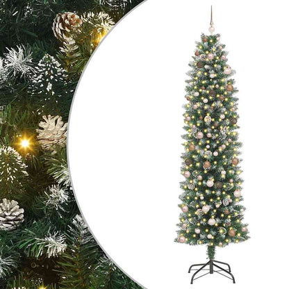 vidaXL Artificial Slim Christmas Tree Green and White 240 cm
