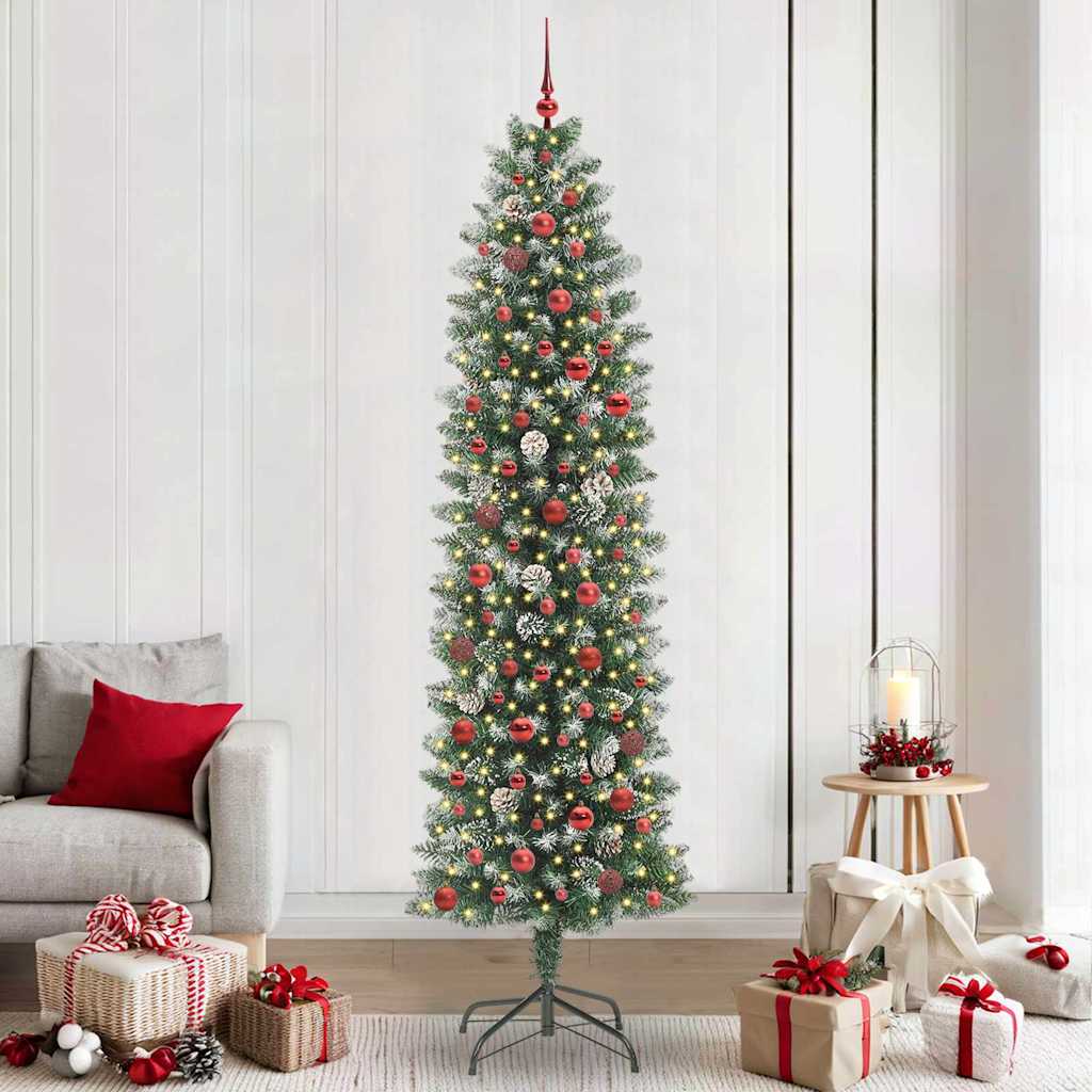 vidaXL Artificial Slim Christmas Tree Green and White 240 cm