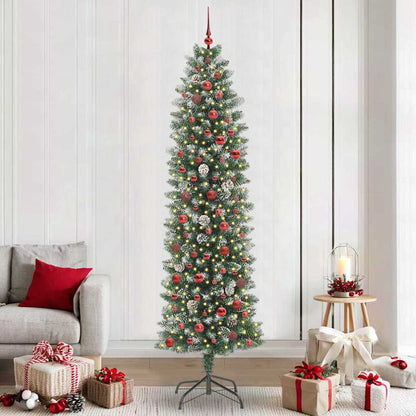 vidaXL Artificial Slim Christmas Tree Green and White 240 cm