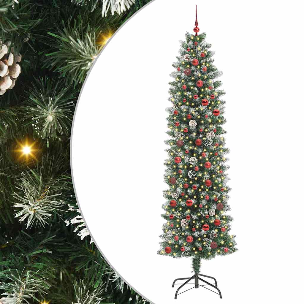 vidaXL Artificial Slim Christmas Tree Green and White 240 cm