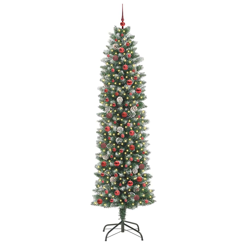 vidaXL Artificial Slim Christmas Tree Green and White 240 cm