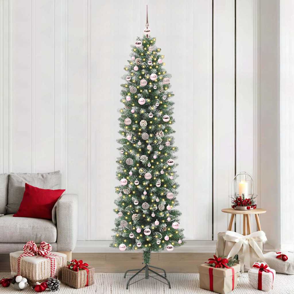 vidaXL Artificial Slim Christmas Tree Green and White 240 cm